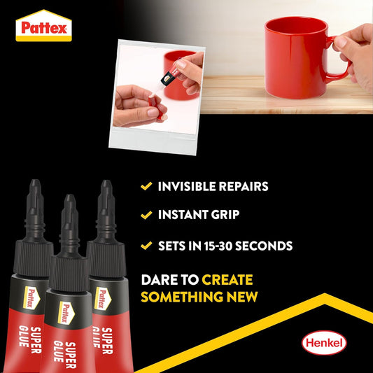 Pattex Super Glue Mini Dose, Strong All Purpose Adhesive For Repairs , Easy To Use Instant Super Glue, 3X1G